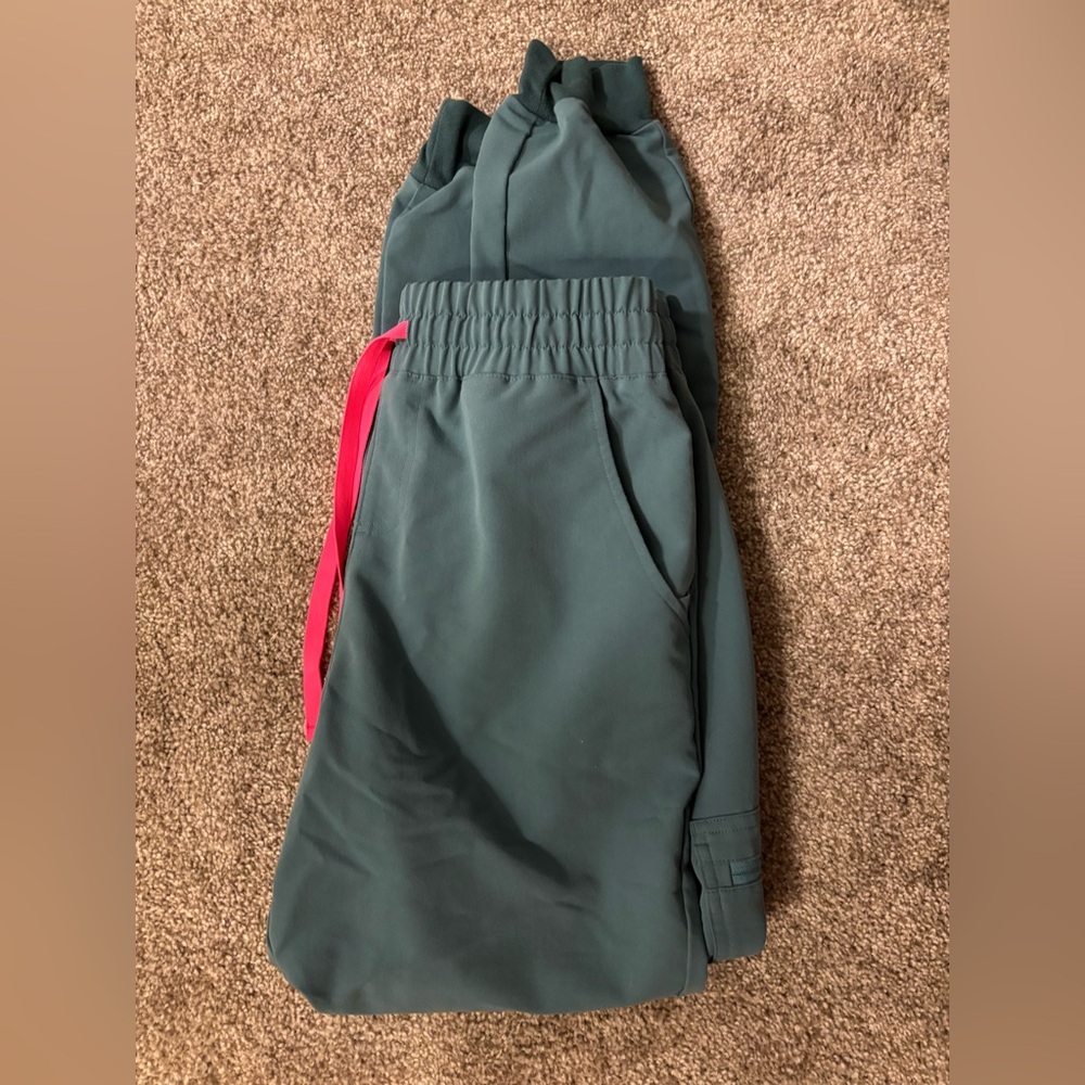 FIGS Teal Jogger Pants with Pink Accents. Small Tall